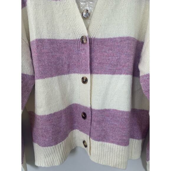 Wynter Oversized Striped Button Front Cardigan – Purple & White, Size L - Picture 4 of 8